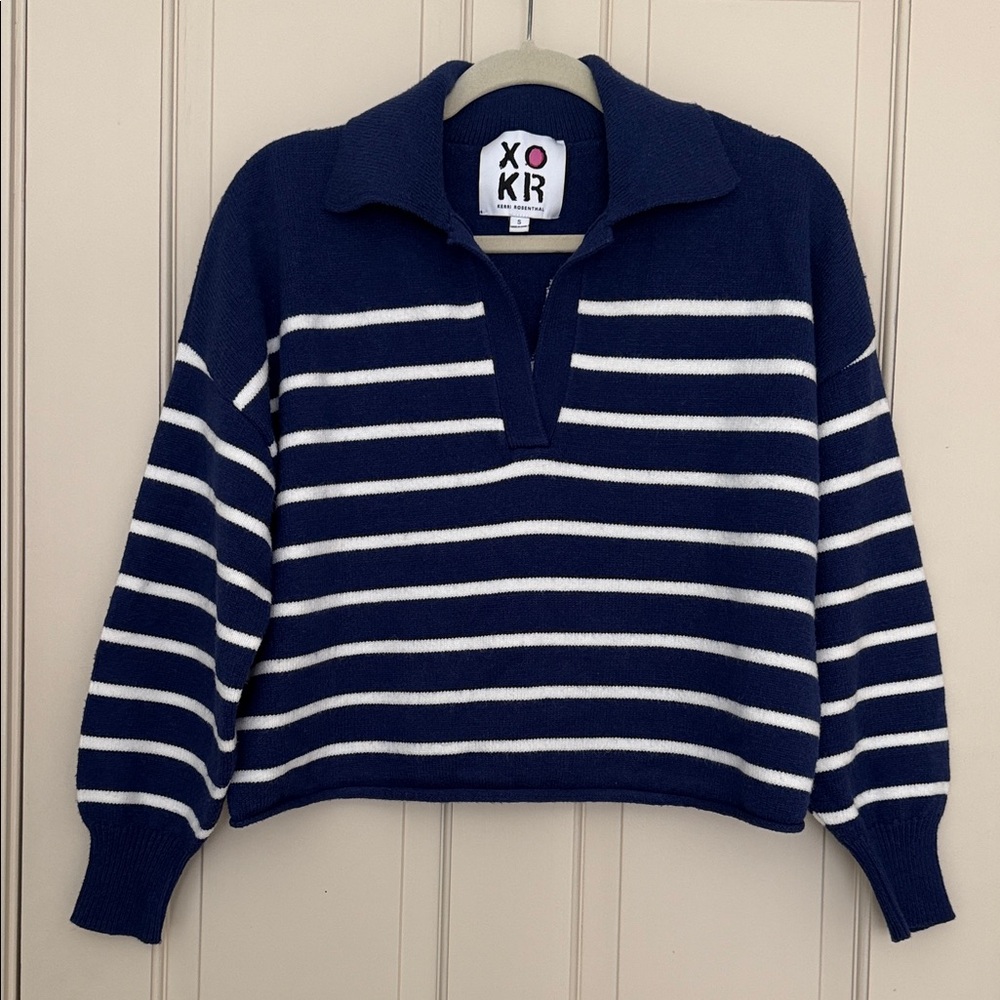 Kerri Rosenthal Collared Navy Striped Sweater